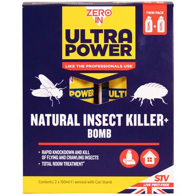 Zero In Ultra Power Natural Insect Killer Bomb 150ml, Twinpack Kills Flea and Flying Insects Zero In Ultra Power Natural Insect Killer Bomb 150ml, Twinpack Kills Flea and Flying Insects