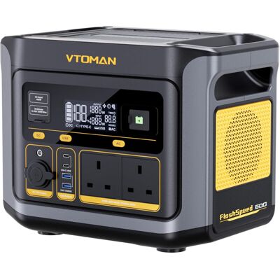 VTOMAN FlashSpeed 600 Portable Power Station 600W (1200W Peak) - 499Wh Solar Generator with LiFePO4 Battery Pack, 100W USB-C/230V AC, 60 Min Fast Charging 0-80% for Camping, Fishing, Blackout, RVs VTOMAN FlashSpeed 600 Portable Power Station 600W (1200W Peak) - 499Wh Solar Generator with LiFePO4 Battery Pack, 100W USB-C/230V AC, 60 Min Fast Charging 0-80% for Camping, Fishing, Blackout, RVs