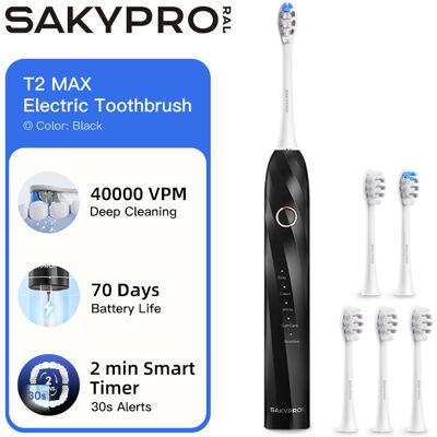 saky Pro Smart Electric Toothbrush, 6 brush heads, 5 brushing modes, 75-day ultra-long battery life, smart timer, essential for oral hygiene, Black saky Pro Smart Electric Toothbrush, 6 brush heads, 5 brushing modes, 75-day ultra-long battery life, smart timer, essential for oral hygiene, Black