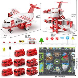 TEMI Airplane Toy with Fire Truck Cars and Play Mat,Plane with Lights and Sounds for 3 + Years Old Boys and Girls TEMI Airplane Toy with Fire Truck Cars and Play Mat,Plane with Lights and Sounds for 3 + Years Old Boys and Girls