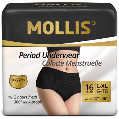 MOLLIS Disposable Period Underwear for Women, Postpartum Panties, Maternity Knickers Heavy Flow Leak Proof, Black (Large/XLarge, Count, 16) MOLLIS Disposable Period Underwear for Women, Postpartum Panties, Maternity Knickers Heavy Flow Leak Proof, Black (Large/XLarge, Count, 16)