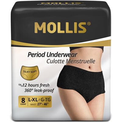 MOLLIS Disposable Period Underwear for Women, Postpartum Panties, Maternity Knickers Heavy Flow Leak Proof, Black,Large/XLarge, 8 Count MOLLIS Disposable Period Underwear for Women, Postpartum Panties, Maternity Knickers Heavy Flow Leak Proof, Black,Large/XLarge, 8 Count