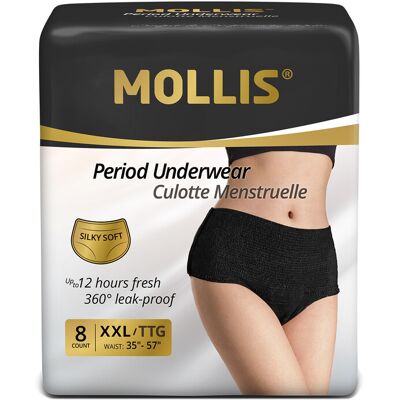 MOLLIS Disposable Period Underwear for Women, Postpartum Panties, Maternity Knickers Heavy Flow Leak Proof, Black (XX-Large, Count, 8) MOLLIS Disposable Period Underwear for Women, Postpartum Panties, Maternity Knickers Heavy Flow Leak Proof, Black (XX-Large, Count, 8)