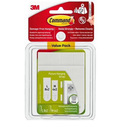 3M Command Adhesive Strips Picture Hanging Medium x 4 & Large x 8 (Pack of 12) 3M Command Adhesive Strips Picture Hanging Medium x 4 & Large x 8 (Pack of 12)