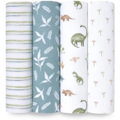 Aden + Anais Essentials Cotton Muslin Swaddles 4 Pack Dino Jungle Aden + Anais Essentials Cotton Muslin Swaddles 4 Pack Dino Jungle