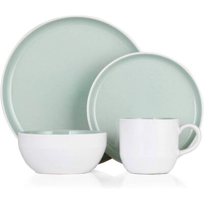 Barbary & Oak by Tower Oslo Dinnerware Set 16PC, White and Mint Green Barbary & Oak by Tower Oslo Dinnerware Set 16PC, White and Mint Green