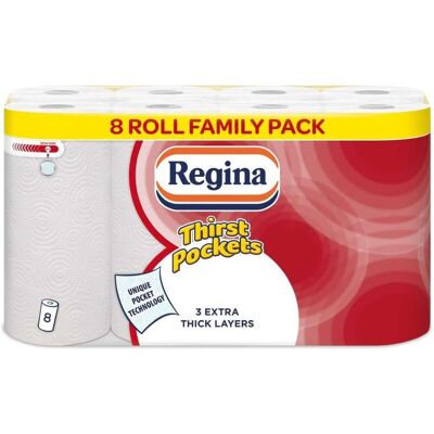 Regina Thirst Pockets Kitchen Roll, 2-Ply, 8 Rolls Regina Thirst Pockets Kitchen Roll, 2-Ply, 8 Rolls