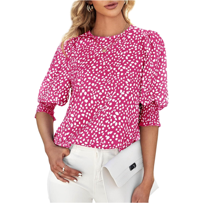 Women's Polka Dot 3/4 Sleeve Blouse Tops Ladies Casual Office Work Crew Neck T-Shirt (Pink, M) Women's Polka Dot 3/4 Sleeve Blouse Tops Ladies Casual Office Work Crew Neck T-Shirt (Pink, M)