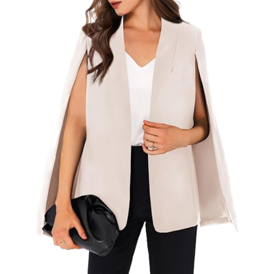 Women's CAPE Blazer Split Sleeve Open Front Lightweight Office Jacket Workwear (Beige, L) Women's CAPE Blazer Split Sleeve Open Front Lightweight Office Jacket Workwear (Beige, L)