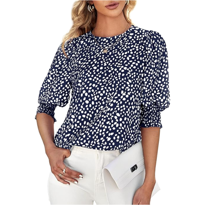 Women's Polka Dot 3/4 Sleeve Blouse Tops Ladies Casual Office Work Crew Neck T-Shirt (darkblue, XXL) Women's Polka Dot 3/4 Sleeve Blouse Tops Ladies Casual Office Work Crew Neck T-Shirt (darkblue, XXL)
