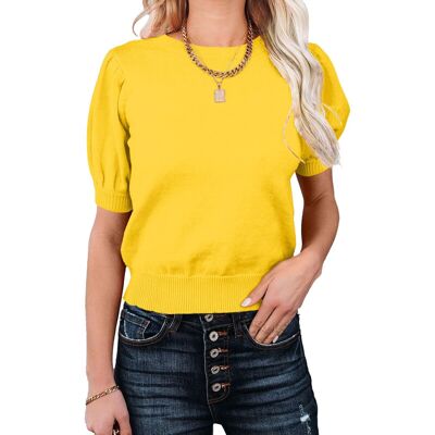 Women's Puff Short Sleeve Sweaters Pullover Shirt Tops Crew Neck Lightweight Knit Sweater Blouses (Yellow, XL) Women's Puff Short Sleeve Sweaters Pullover Shirt Tops Crew Neck Lightweight Knit Sweater Blouses (Yellow, XL)