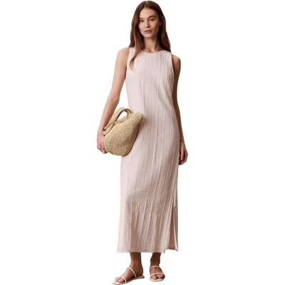 Calvin Klein Sheer Stripe Crinkle Maxi Dress - Mother Of Pearl Calvin Klein Sheer Stripe Crinkle Maxi Dress - Mother Of Pearl