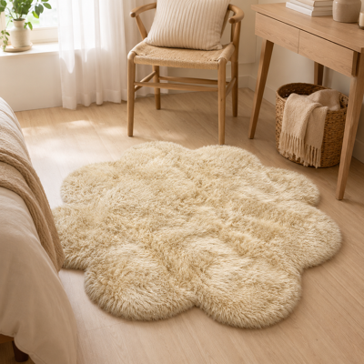 Large Plush Faux Wool Flower Shaped Area Rug, 180x180cm Soft Shaggy Plum Blossom Mat, Unique Non-Slip Carpet for Living Room, Bedroom (Brown) Large Plush Faux Wool Flower Shaped Area Rug, 180x180cm Soft Shaggy Plum Blossom Mat, Unique Non-Slip Carpet for Living Room, Bedroom (Brown)