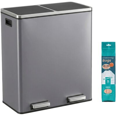 JOYFURNOS Recycling Trash Can, 2-Compartment Pedal Bin with Lids and Soft Close, Kitchen Waste Separator, Metal, Slate Grey JOYFURNOS Recycling Trash Can, 2-Compartment Pedal Bin with Lids and Soft Close, Kitchen Waste Separator, Metal, Slate Grey