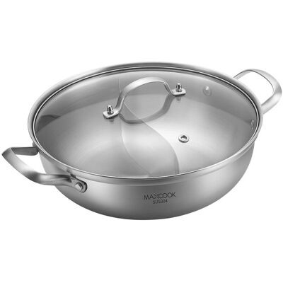 MAXCOOK Tri-Ply 304 Stainless Steel Divided Hot Pot Non-Removable Divider Dual Handles for Gas & Induction Stovetops 28 cm MAXCOOK Tri-Ply 304 Stainless Steel Divided Hot Pot Non-Removable Divider Dual Handles for Gas & Induction Stovetops 28 cm