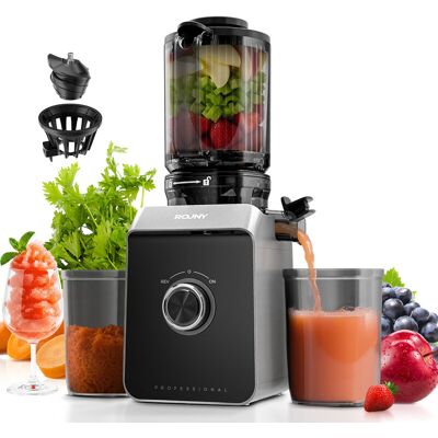 Rouny Slow Juicer, Cold Press Extractor with 130mm Large Feed Chute, Filter-Free Easy Clean Design, Pure Copper Motor, Fruit Ice Cream Function, Black, FF Pro Max Rouny Slow Juicer, Cold Press Extractor with 130mm Large Feed Chute, Filter-Free Easy Clean Design, Pure Copper Motor, Fruit Ice Cream Function, Black, FF Pro Max