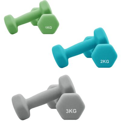 JOYFURNOS Lime, Teal & Light Grey Hex Dumbbell Set – Includes Stand, 3 Pairs (1kg, 2kg, 3kg), 38.5x35.5x14.5cm, Neoprene Matte Coating – Perfect Hand Weights for Home Fitness JOYFURNOS Lime, Teal & Light Grey Hex Dumbbell Set – Includes Stand, 3 Pairs (1kg, 2kg, 3kg), 38.5x35.5x14.5cm, Neoprene Matte Coating – Perfect Hand Weights for Home Fitness