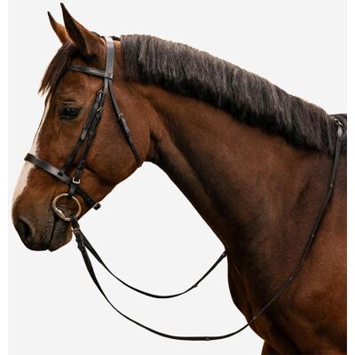 Fouganza Horse Riding Leather Bridle with French Noseband - Black Fouganza Horse Riding Leather Bridle with French Noseband - Black