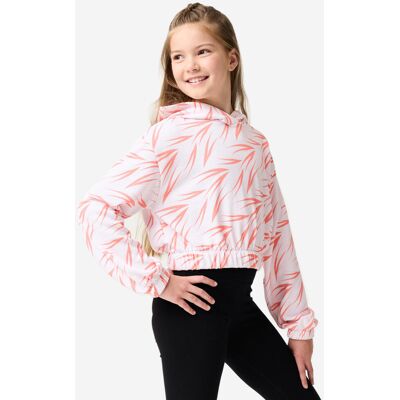 Domyos Girls Cropped Modern Dance Hoodie - White/coral Print 12-13 Years / 4'9"-5' female Domyos Girls Cropped Modern Dance Hoodie - White/coral Print 12-13 Years / 4'9"-5' female