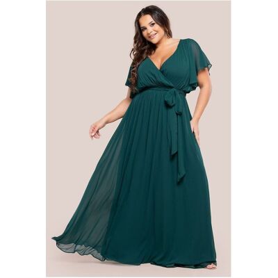 Goddiva Plus Flutter Sleeve Wrap Maxi Dress - Emerald Green 20 female Goddiva Plus Flutter Sleeve Wrap Maxi Dress - Emerald Green 20 female