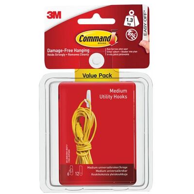 Command White Medium Hooks 6 Hooks 12 Strips - Hooks Command White Medium Hooks 6 Hooks 12 Strips - Hooks