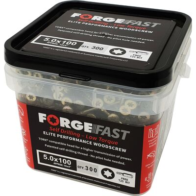 Forgefast Elite Low-Torque Woodscrews 5.0 x 100mm Torx TX FFT5100YT (Tub 300) Forgefast Elite Low-Torque Woodscrews 5.0 x 100mm Torx TX FFT5100YT (Tub 300)