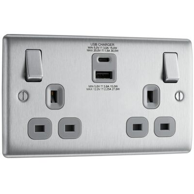 Nexus - Nbs22uac30g - Brushed Steel - USB 30W A/C - USB hub Nexus - Nbs22uac30g - Brushed Steel - USB 30W A/C - USB hub
