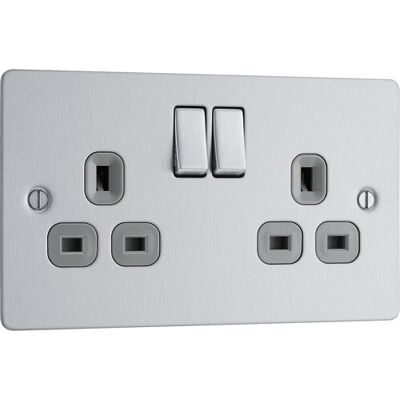 Nexus - 2 Gang DP Switched Socket - Polished Chrome - White - Socket Nexus - 2 Gang DP Switched Socket - Polished Chrome - White - Socket