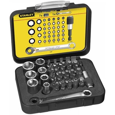 Stanley 1-13-907 1/4In Drive Bit & Socket Set Of 39 + Ratchet End Stanley 1-13-907 1/4In Drive Bit & Socket Set Of 39 + Ratchet End