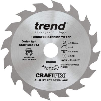Trend CraftPro TCT Cordless Thin Kerf Sawblade - Wood - 136mm Diameter Trend CraftPro TCT Cordless Thin Kerf Sawblade - Wood - 136mm Diameter