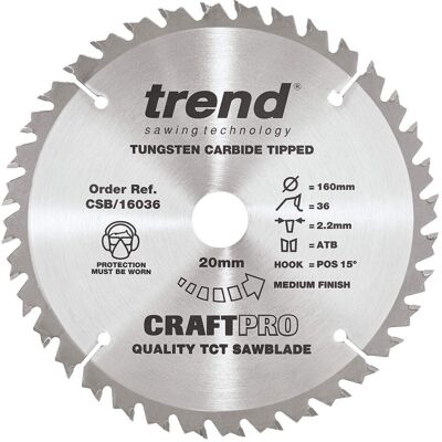 Trend CSB/16036 - Circular Saw Blade - 160mm, 36 teeth, 20mm bore Trend CSB/16036 - Circular Saw Blade - 160mm, 36 teeth, 20mm bore