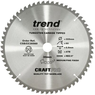 Trend Craft Saw Blade Crosscut 305Mm X 60 Teeth X 30Mm Pk 1 CSB/CC30560T Trend Craft Saw Blade Crosscut 305Mm X 60 Teeth X 30Mm Pk 1 CSB/CC30560T