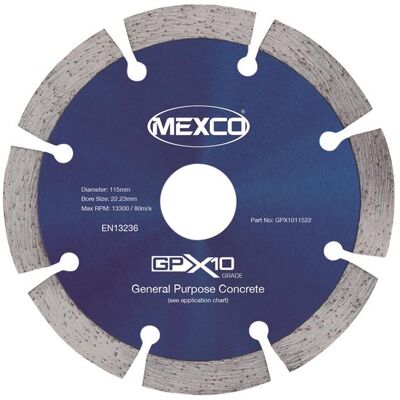 Mexco GPX1011522 Gpx10 Concrete Diamond Blade 115 X 22Mm Mexco GPX1011522 Gpx10 Concrete Diamond Blade 115 X 22Mm