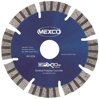 Mexco GPX1511522 Gpx10-15 Concrete Diamond Blade 115 X 22Mm Mexco GPX1511522 Gpx10-15 Concrete Diamond Blade 115 X 22Mm