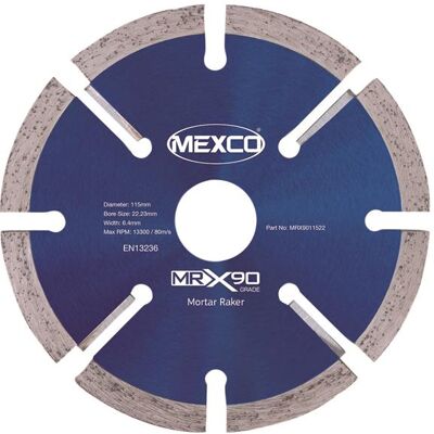 Mexco MRX9011522 X90 Grade Mortar Raking Diamond Blade 115 X 22Mm Mexco MRX9011522 X90 Grade Mortar Raking Diamond Blade 115 X 22Mm