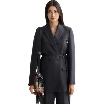 Scotch & Soda Double Breasted Belted Drapey Blazer Charcoal Art XS Women Scotch & Soda Double Breasted Belted Drapey Blazer Charcoal Art XS Women