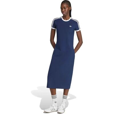 adidas Originals 3 Stripes Slim Short Sleeve Midi Dress Night Indigo / White L Women adidas Originals 3 Stripes Slim Short Sleeve Midi Dress Night Indigo / White L Women