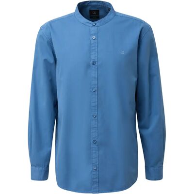 Cotton Twill Long Sleeve Shirt with Stand Collar QS Bleu XL Cotton Twill Long Sleeve Shirt with Stand Collar QS Bleu XL