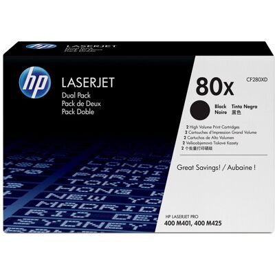 HP 80X 2-pack High Yield Black Original LaserJet Toner Cartridges (CF280XD) HP 80X 2-pack High Yield Black Original LaserJet Toner Cartridges (CF280XD)