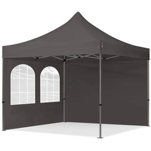 Toolport 3x3m PES 750 Pop Up Gazebo PREMIUM Steel 40 mm, incl. Sidewalls with Windows, dark grey - (600022)