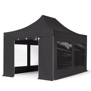 Toolport 3x4.5m PES 750 Pop up gazebo PREMIUM Steel 40 mm, incl. Sidewalls with Panorama Windows, black - (600043)