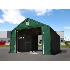 TOOLPORT 6x12m 4x3.35m Drive Through Industrial Tent, PRIMEtex 2300 fire resistant, dark green with statics package (concrete anchors) - (48847)