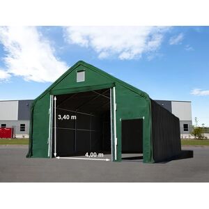 Toolport 8x12m 4x3.4m Drive Through Industrial Tent, PRIMEtex 2300 fire resistant, dark green with statics package (concrete anchors) - (48853)