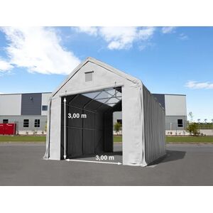 TOOLPORT 4x8m 3x3.4m Drive Through Industrial Tent with skylights, PRIMEtex 2300 fire resistant, grey with statics package (concrete anchors) - (49831)