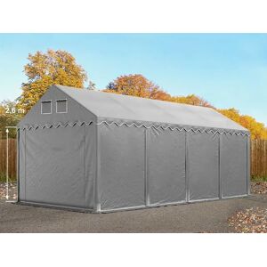 Toolport 4x8m 2.6m Sides Storage Tent / Shelter w. ground frame, PVC 800, grey with statics package (concrete anchors) - (49841)