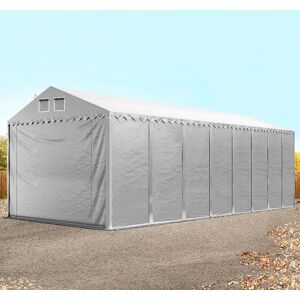 Toolport 4x16m 2.6m Sides Storage Tent / Shelter w. ground frame, PVC 800, grey with statics package (soft ground anchors) - (49843)