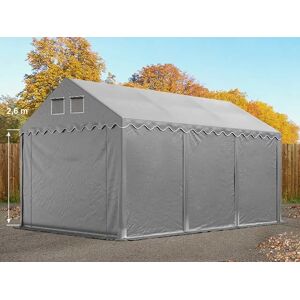 Toolport 4x6m 2.6m Sides Storage Tent / Shelter w. ground frame, PVC 800, grey with statics package (concrete anchors) - (49863)