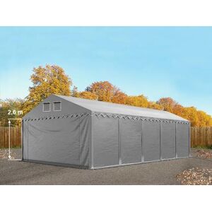 Toolport 5x10m 2.6m Sides Storage Tent / Shelter w. ground frame, PVC 800, grey with statics package (concrete anchors) - (49871)