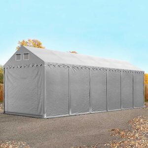 Toolport 4x12m 2.6m Sides Storage Tent / Shelter w. ground frame, PVC 800, grey with statics package (soft ground anchors) - (537630)