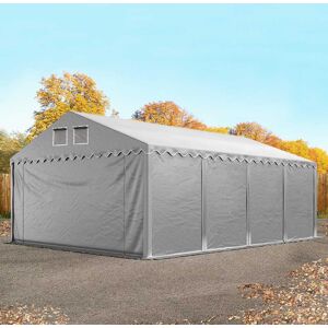 Toolport 5x8m 2.6m Sides Storage Tent / Shelter w. ground frame, PVC 800, grey with statics package (concrete anchors) - (57712)